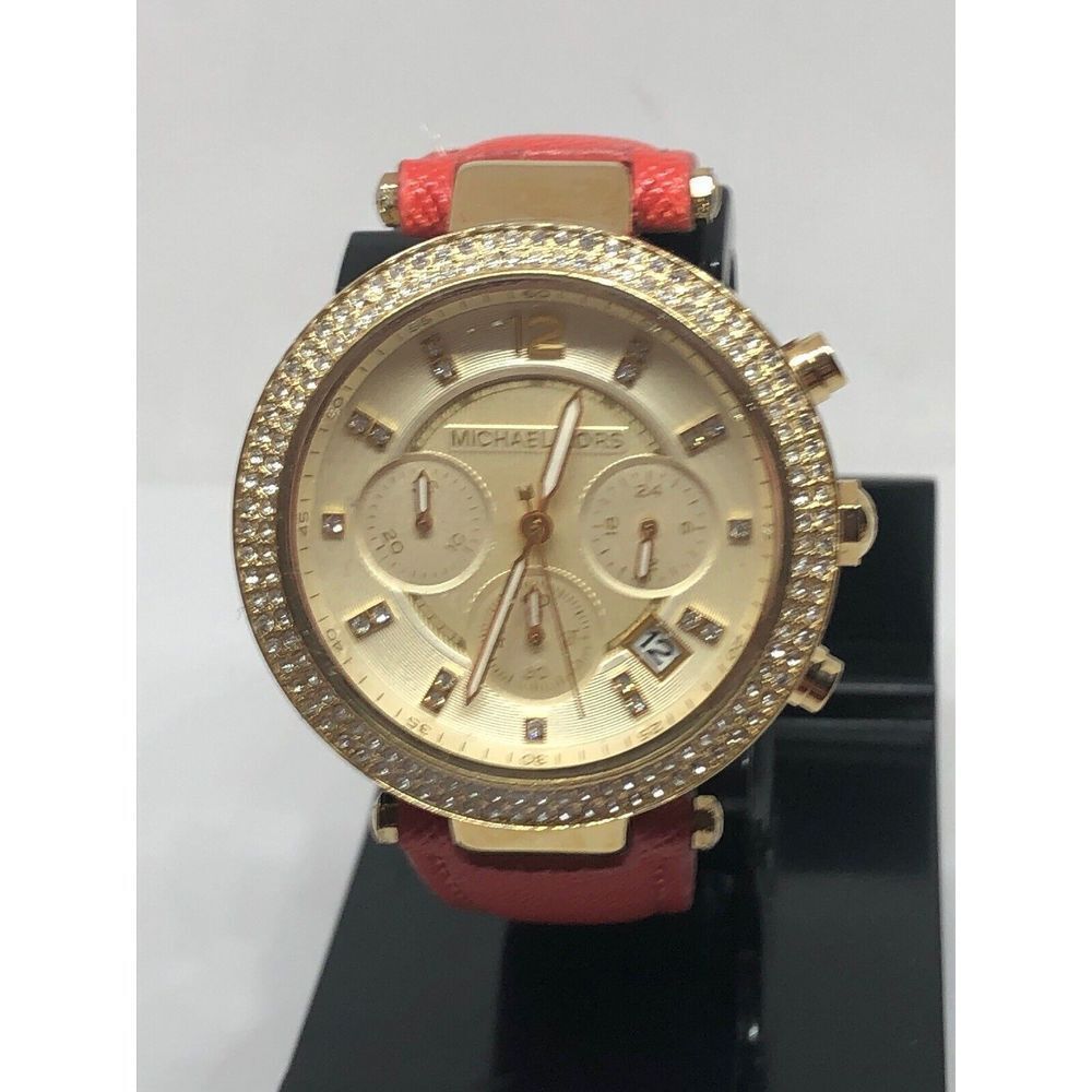 MICHAEL MK5632 Women's Red Leather Analog Rose Dial Quartz Wrist Watch KG335